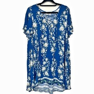 SHOW ME YOUR MUMU MINI FLORAL DRESS WITH CAP SLEEVES IN BLUE SIZE XL